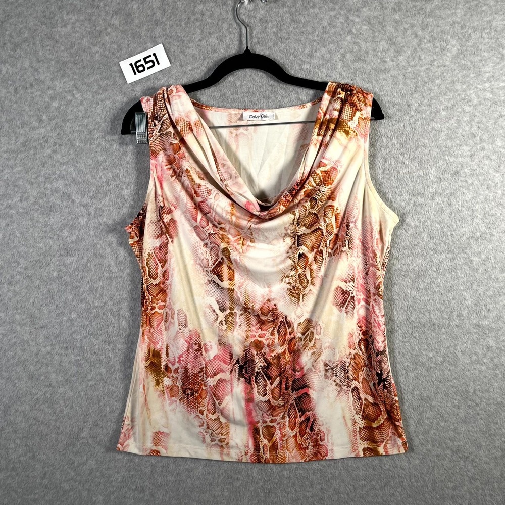 Calvin Klein Pink Cream Snake-Print Cowl Neck Sleeveless Top